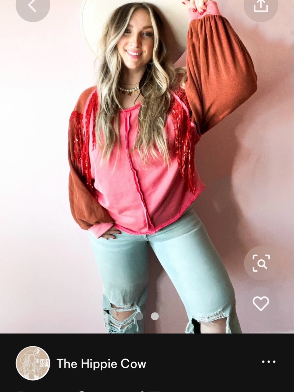 The Hippie Cow Pink & Rust Fringe Pullover